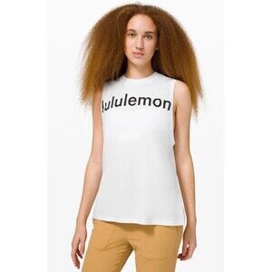 NWT Rare Lululemon All‎ Yours Tank Oversized Sz 4 Graphic Print White Black #V10